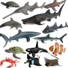 محاكاة الحيوانات البحرية نموذج لعبة الدعائم الزخرفية السمكة سمك القرش السلطعون الكائنات البحرية نماذج الحلي زخارف الأطفال تعلم الألعاب التعليمية