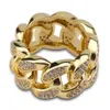 18K Goud Wit Vergulde CZ Zirconia Uitgeholde Cubaanse Ketting Ringen Diamant Hip Hop Sieraden Geschenken Voor Mannen Dames 13 MM Maat 7-11 Groothandel