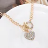 Woman Link Chain Bling Rhinestone Toggle Clasp Heart Romantic Love Pendant Short Necklace for Women Gift Iced Out Pendant Jewelry