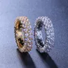 Hip Hop Bling Mens Womens com pedras laterais Anéis de ouro prata Double Row Zircon Engajamento de diamante Gelado Anéis para fora