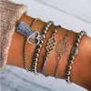 2019 bracelets bijoux de mode mis Anklet set 5pcs / perle de la chaîne de perles ensemble des brins d'argent de charme de fleur de lotus pompon plaqué