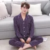 Bzel seda cetim pijama conjuntos casais sleepwear listrado pijama femme manga longa pijama lovers roupas casual casual wear