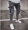 T6JV Męskie dżinsy Mężczyźni dżinsowe spodnie Raped Otwór moda Hip Hop Chuda ołówek do rozciągnięcia patchwork kieszonkowe spodnie 1