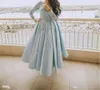 Ebi Arapça Aso Sky Mavi Dantel Derin V Yaka Uzun Kollu Konuklar Elbise ayak bileği uzunluğu akşam resmi parti elbiseleri robe