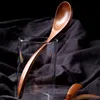 Wooden Spoon Drink Soup Porridge Chinese Lacquer Tableware Wood Brown Bending Handle With Wire Kinking Natural Style Cutlery Black walnut