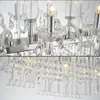 Splendidi lampadari Lampadari Rettangolo Cristallo 13 Luci Vetro Trasparente Cromato Lampada a sospensione Illuminazione interna Lustre Lampada a sospensione Sala da pranzo