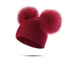 Berretto lavorato a maglia per bambini Berretto in lana super grande a doppia palla per neonato Cappello invernale caldo per bambina