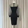 Sexy Black Sheer платье v шеи warp bodycon с длинными рукавами в горошек горошек