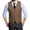 Vintage Brown tweed Vests Wool Herringbone British style custom made Mens suit tailor slim fit Blazer wedding suits for men plus size