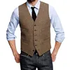 Gilet in tweed marrone vintage Lana a spina di pesce Stile britannico su misura Abito da uomo su misura slim fit Blazer abiti da sposa per uomo taglie forti