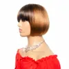 Ombre Bob Human Hair Wig With Bang Bythair Short Bob Silky Straight Peruvian Human Hair Full Lace Wigs Baby Hairs Pre Pluc