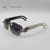Luxury Buffalo Horn Sunglasses Men/Women Brown Grey Decorative large Diamond Rimless Sun Glasses Brand Designer Inside Black White Eyeglasses Size: 56-18-140mm