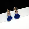 New trendy fashion luxury designer glittering cute lovely diamond owl animal tassel stud earrings for woman girls