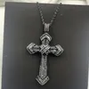 Ciondolo croce retrò hip-hop gioielli di moda in argento 925, riempimento in oro nero, fortunate donne da sposa 5A, collana con catena di diamanti bianco trasparente CZ293g