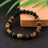 Oiquei New Fashion Men's Strand Bracelets Lava Rock and Natural Tiger Eye Stone and Lava Buddha Head Bead Charm Bracelets GIF2744