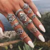 5 zestaw EUROPEJSKI I Amerykańskie Pierścienie Moda Zestaw Vintage Silver Lotus Elephant Finger Knuckle Pierścienie Dla Kobiet Biżuteria Prezent G-8