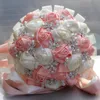 Coral Pink Ivory Champagne Satin Rose Bouquet Stitch Bouquets Ribbon Wedding Bridal Bouquet Flowers Color Option5922281