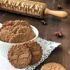 Christmas Embossed Rolling Pin Engraved Carved Wood Baking Cookies Biscuit Cooking Fondant Cake Dough Roller Reindeer Snowflake