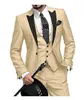 High Quality One Button Beige Groom Tuxedos Peak Lapel Men Suits Wedding/Prom/Dinner Best Man Blazer (Jacket+Pants+Vest+Tie) W443