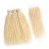 DHL Fedex za darmo 100G kawałek 3PCS Brazylijskie włosy Malezja Kinky Curly Blond Hair Kolor 613 wiązki z zamknięciem