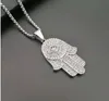 Hip Hop Hand of Fatima Necklaces Pendants 316L Stainless Steel Gold Color Chain Palm Hamsa Statement Jewelry for Men Religion2858645