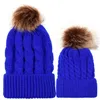 Kids & Women's Fashion Knitted Cap Family Autumn Winter Warm Hat Skullies Heavy Hair Ball Twist Beanies Solid Color Hip-Hop Wool Hats 9color