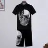 Groothandelaren Crystal Skull Designer T Shirts broek 2-delige zweetpak sets heren zomerspoorpakken casual punk t-shirt printletter tops tee korte mouw kleding