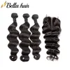 Bella Hair 100% Nieprzetworzone Human Virgin Hair Wiązki Z Zamknięciem 4x4 Luźne Głębokie Brazylijskie Włosy 3 Wiązki i Top Zamknięcie 4 sztuk / partia