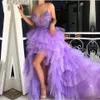 New Vestidos High Low Prom Dresses Sexy Spaghetti Strap Tiered Tulle Abito da sera Vestidos largos de fiesta