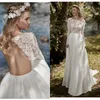 Boho Długie rękawy Dresy ślubna 2020 Robe de Mariee Vintage Koronki Top Nowy Backless Długi Rękaw Suknia Ślubna Szyfonowa Suknie Ślubne