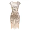 Vintage 1920s Flapper Great Gatsby Dress O-Neck Cap Sleeve Sequin Festa Midi Vestido Verão Mulheres Vestido de Festa