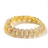 14mm Straight Edge Cuban Link Chain Bracelet Tennis Gold Silver Iced Out Cubic Zirconia HipHop Men Jewelry