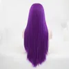 Parrucca anteriore del merletto legata 30" extra lungo rettilineo viola parrucca sintetica del partito di Cosplay mano Parte calore gratuito resistente fibra parrucca di capelli per le donne