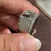 Vecalon Luxury Male Ring 925 Sterling Silver Pave 5A CZパーティーウェディングバンドリング