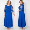 Blue Long Sleeves Lace Mother Of The Bride Dresses A Line Jewel Neck Beaded Wedding Guest Dress Ankle Length Chiffon Evening Gowns 415