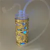 Gold und Silber Double Dragon LED Shisha 4,3 Zoll Bohrinselbongs Zusammengebaute tragbare Filterrauchwasserpfeifen mit Kunststoffschaufel