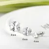 100% 925 Réel Sterling Silver Boucle D'oreille Quatre Griffes Zircon Carré Princesse Cut Bijoux pour Femmes Hommes Carré Stud Boucle D'oreille Y200106