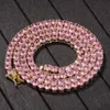 Mężczyźni kobiety hip -hopowe lodowe bling łańcuch tenisowy Naszyjnik Wysokiej jakości 4 mm różowe łańcuchy tenisowe naszyjniki hiphopowe biżuteria prezent 294s