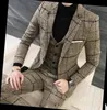 Fashion Plaid Groom Tuxedos Autumn Winter Style Groomsmen Men Wedding Dress Man Jacket Blazer 3 Piece Suit Customize(Jacket+Pants+Vest+Tie)6