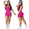 Women Bike Jersey Short Sleeveless Fitness Romper Yoga Bodysuits Solid Scoop Neck Backless Sports Playsuits Blue Black Yellow Rose Red