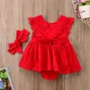 Novo Arriavl Natal Ruffle Red Lace Romper Vestido Do Bebê Meninas Irmã Princesa Crianças Xmas Party Dresses Algodão Traje Recém-nascido