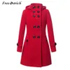 Cappotto invernale in lana a maniche lunghe in struzzo gratuito Tasche donna Casaco Feminino Donna Autunno Nuovo cappotti lunghi slim in lana N30