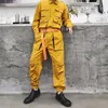 Mäns byxor Afelric Hip Hop Streetwear Jumpsuit Män 2021 Mode Multi Fickor Ribbons Cargo Långärmad Rompers Joggers Techwear