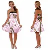 Trägerloses A-Linien-Brautjungfernkleid in Rosa mit Tarnmuster, kurzes, knielanges Brautjungfern-Partykleid mit Tarnmuster, günstige Kleider