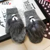 Fashion-handske läderhandskar tvättbjörn hår sant hår kanin päls blandad även fingerhandske kvinnlig varma tidvattenvaror vinter