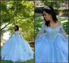 Бальное платье из органзы синий Quinceanera платья кружева аппликация из бисера Длинные Elegant Дешевые Пром платья из бисера Сладкие 16 Платья Формальное платье