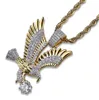 14K Iced Out Diamond Eagle Pendant Necklace Bling Micro Pave Cubic Zirconia Simulated Diamonds 24inch Rope Chain Hip Hop