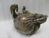 6 inc / China's rare ancient bronze hand carved dragon turtle teapot