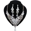 Luxury Gold Color Crystal Halsband Örhängen Smyckesats Party Bröllop Tillbehör Indiska Bridal Kostym Smycken Kvinnor