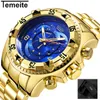 Temeite Relogio Maschulino Top Brand Luxury Gold Dial Big Men's Quartz Watches Waterproof Wristwatch Male Military Watch Dropship